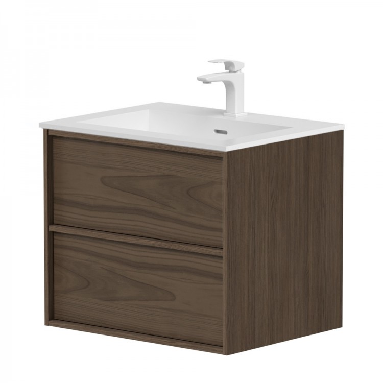 Vannas istabas skapītis ar izlietni Kame HOME Corian 60x46cm, brūns ozolkoka finierējums