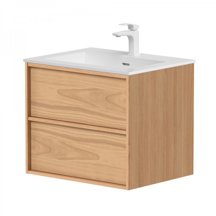 Vannas istabas skapītis ar izlietni Kame HOME Corian 60x46cm, dabīgs ozolkoka finierējums