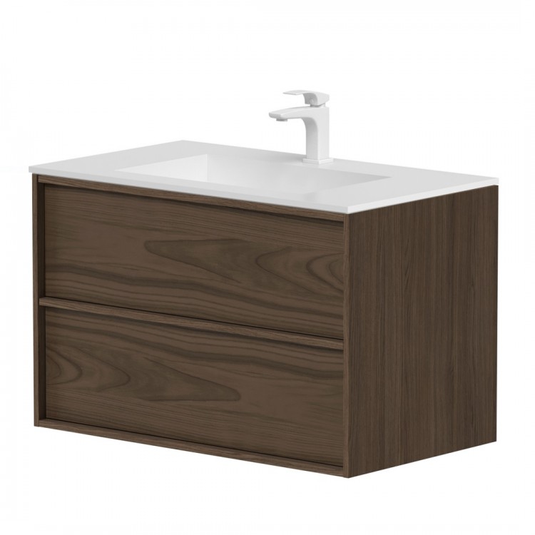 Vannas istabas skapītis ar izlietni Kame HOME Corian 80x46cm, brūns ozolkoka finierējums