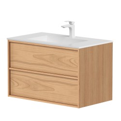 Vannas istabas skapītis ar izlietni Kame HOME Corian 80x46cm, dabīgs ozolkoka finierējums
