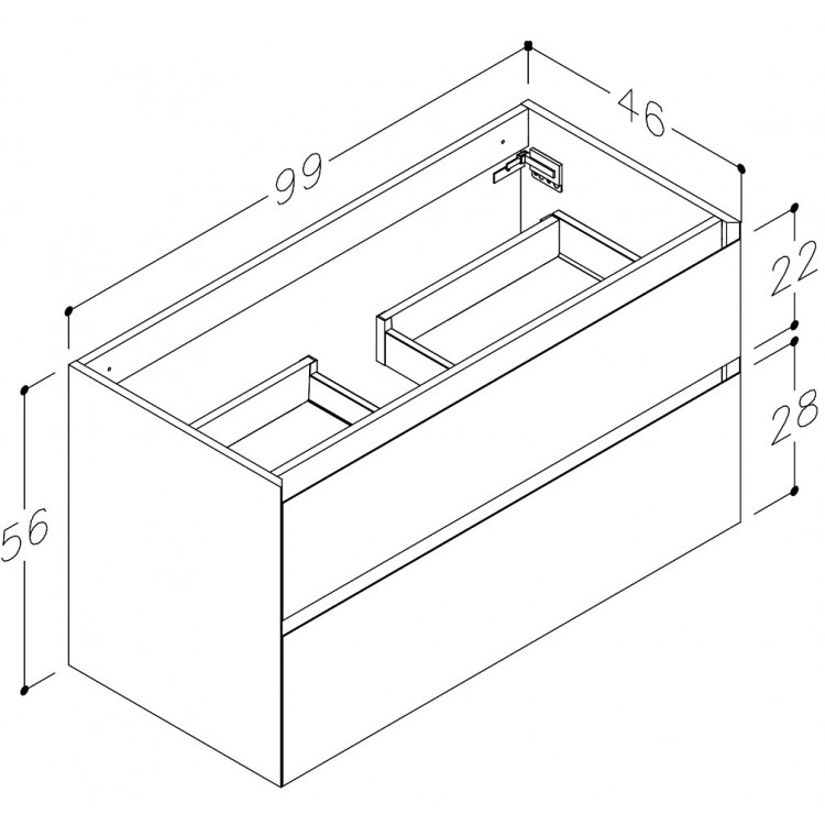Vannas istabas skapītis izlietnei Kame LOFT 100cm, BU/10-3DR/D02-LFT