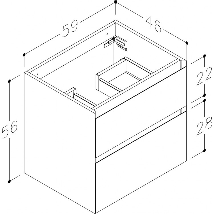 Vannas istabas skapītis dubultai izlietnei Kame LOFT 120cm, 2 x BU/6-3DR/D15-LFT
