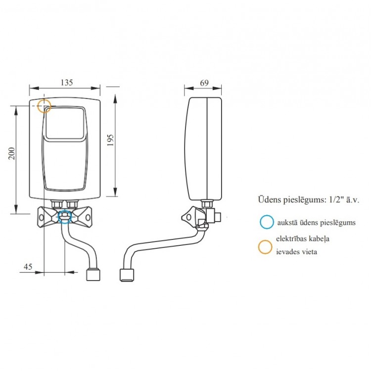 Caurplūdes ūdens sildītājs Kospel Prister EPS2P 5.5kW, 230V