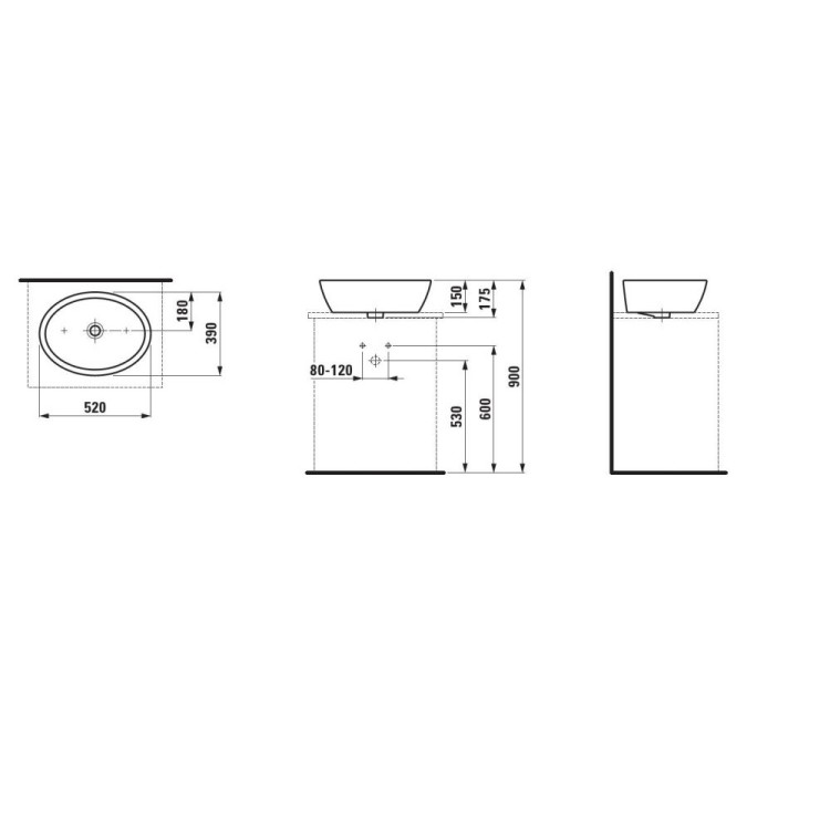 Vannas istabas uzliekamā izlietne Laufen Pro 52x39cm, balta