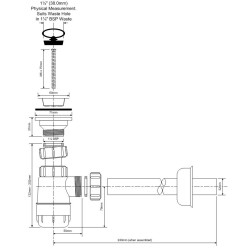 McAlpine Izlietnes sifons/glāze ar izplūdi, zems 1.1/4 x 32mm