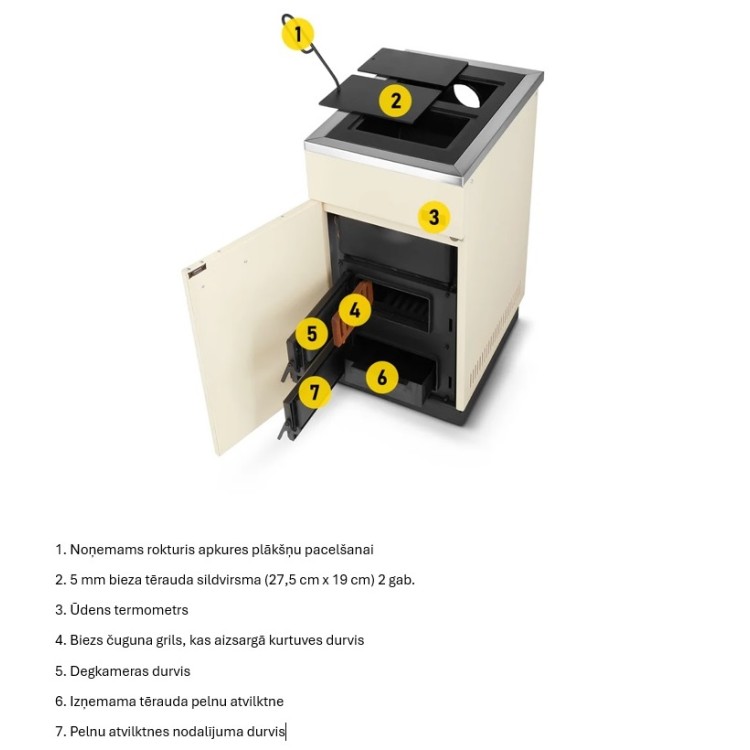 Centrālapkures krāsns ar plītsvirsmu Megal M17 17kW, bēšs