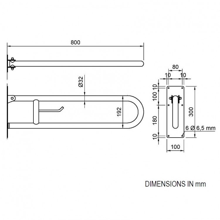 Nofer Invalīdu roku balsts 80cm, paceļams, balts 15051.80.W