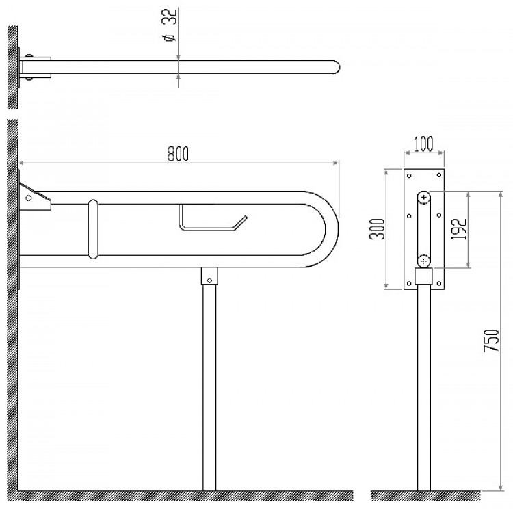 Nofer Invalīdu roku balsts 80cm, paceļams ar balstu, satīns 15206.S