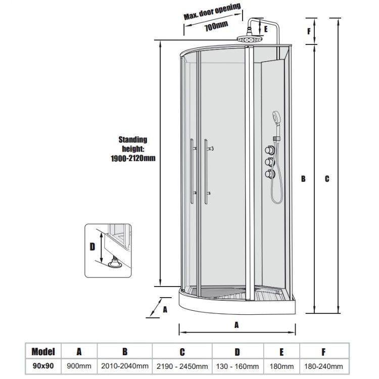Dušas kabīne NERO WAVE 900x900 mm, matēts sudrabs/caurspīdīgs stikls