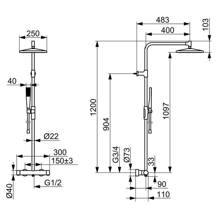 Dušas sistēma ORAS AURELIA, hroms, 4796