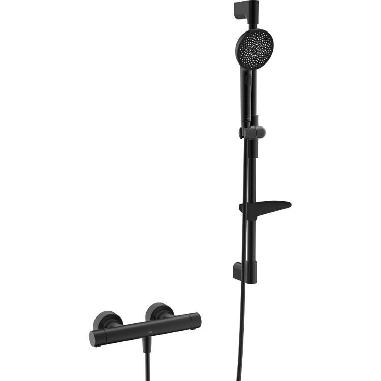 Dušas termostata maisītājs ar dušas komplektu ORAS AURELIA, melns matēts