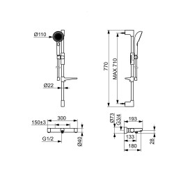 Vannas un dušas termostata maisītājs ORAS AURELIA ar dušas komplektu, hroms 4749