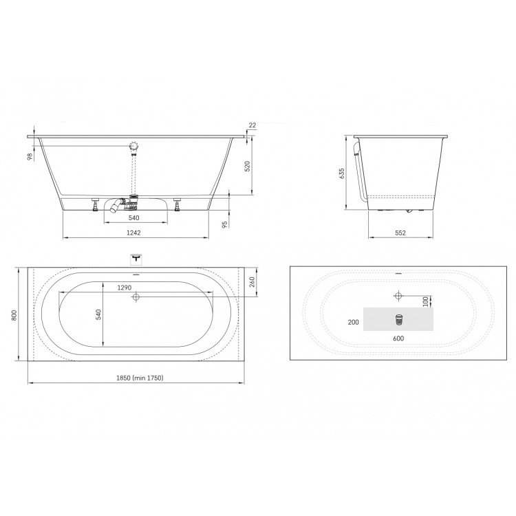 Taisnstūra vanna PAA VARIO XL 1850x800cm