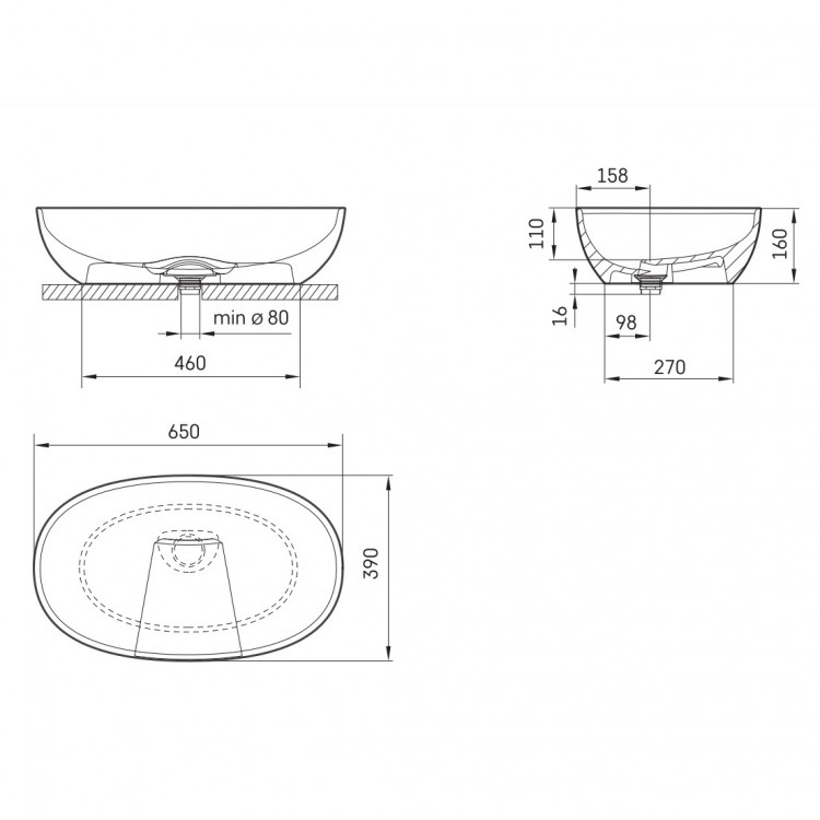 Vannas istabas uzliekamā izlietne PAA BELLA 650x390mm, silkstone, matte caffelatte