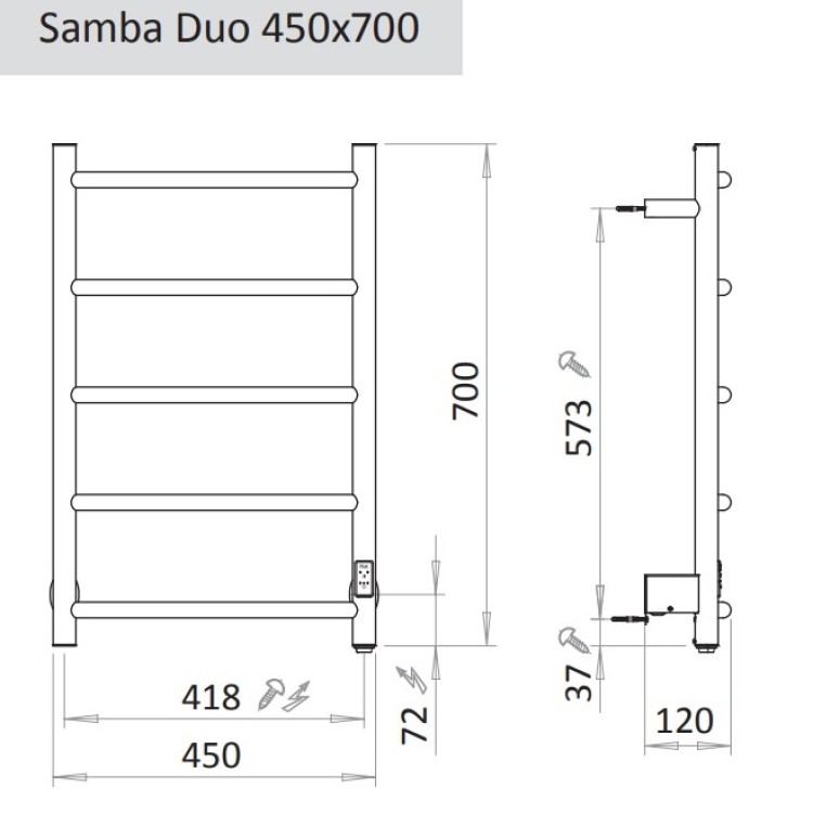 Elektriskais dvieļu žāvētājs PAX Salsa Duo Black 54x70cm 55W, melns matēts