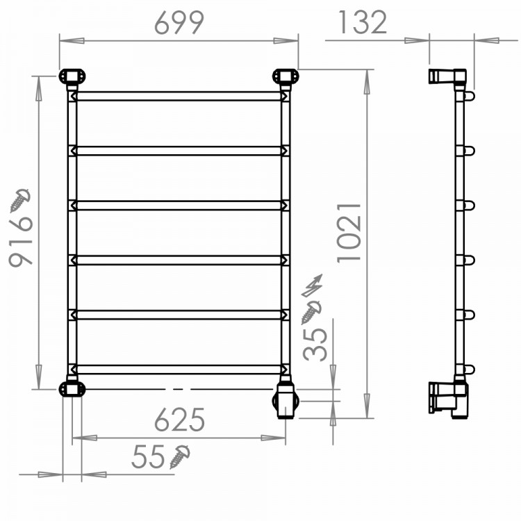 Elektriskais dvieļu žāvētājs PAX Blues-i wide 6 Momento II 85W
