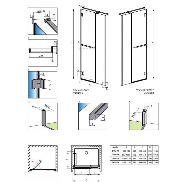 Dušas durvis Radaway Carena DWJ 100cm L/R