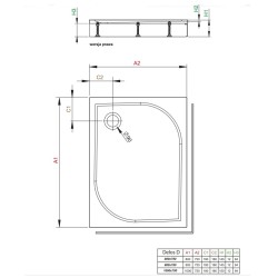 Dušas paliktnis taisnstūra Radaway DELOS D 90x75 R, balts
