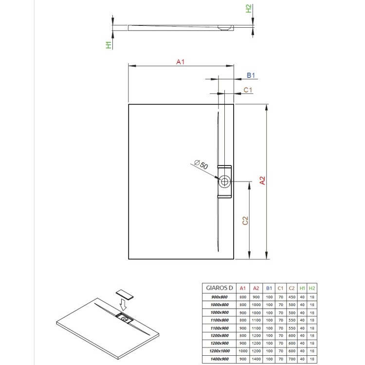 Dušas paliktnis taisnstūra Radaway GIAROS D 140x90, balts