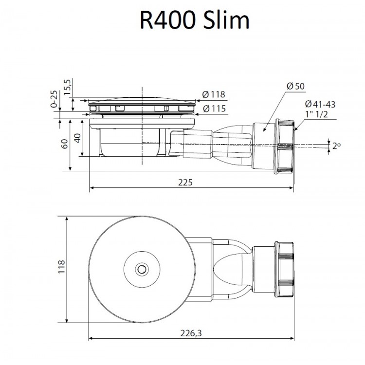 Dušas sifons Radaway D90 R400W Slim