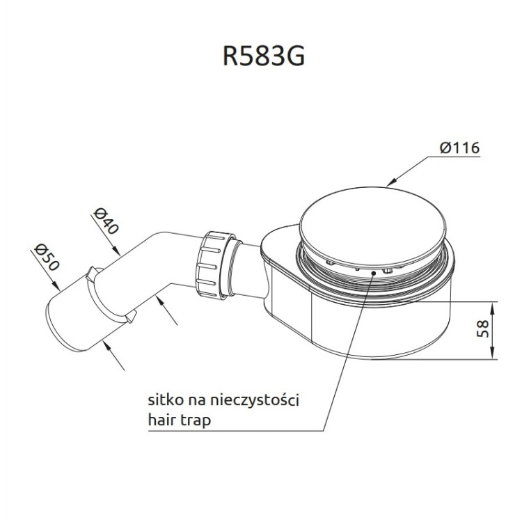 Dušas sifons Radaway D90 R583 Gold