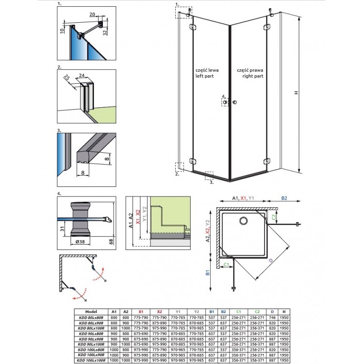 Dušas stūris kvadrātveida Radaway Torrenta KDD 100x100