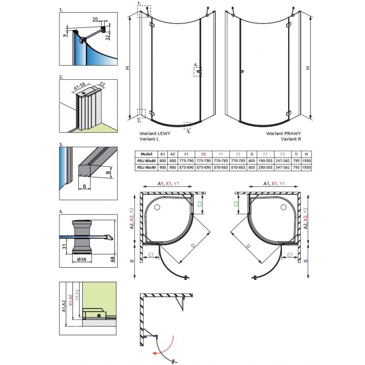 Dušas stūris pusapaļš Radaway Torrenta PDJ 80