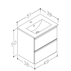 Vannas istabas skapītis ar izlietni Raguvos Baldai COSMOS 51cm, balts matēts