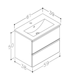 Vannas istabas skapītis ar izlietni Raguvos Baldai COSMOS 61cm, balts matēts