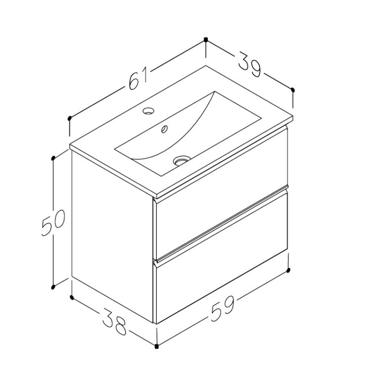 Vannas istabas skapītis ar izlietni Raguvos Baldai COSMOS 61cm, balts matēts