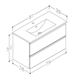 Vannas istabas skapītis ar izlietni Raguvos Baldai COSMOS 81cm, balts matēts