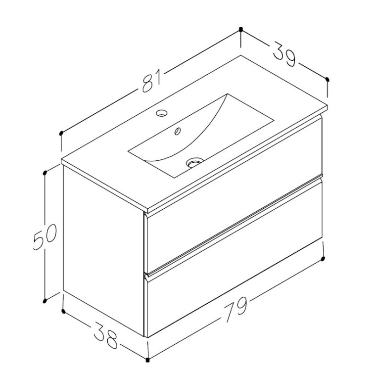 Vannas istabas skapītis ar izlietni Raguvos Baldai COSMOS 81cm, balts matēts