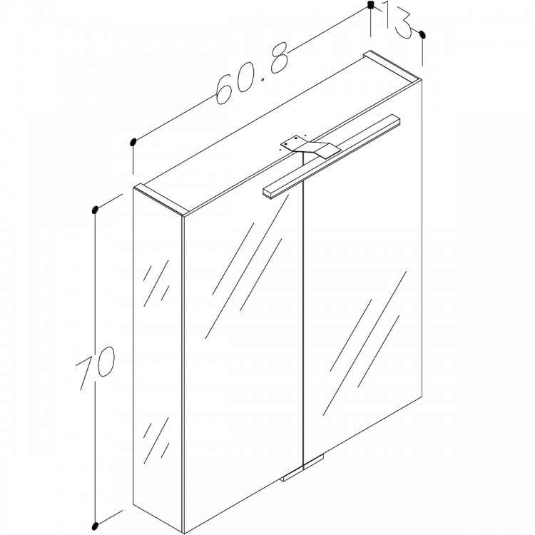 Vannas istabas skapītis ar spoguli un LED apgaismojumu RB GRAND 60 cm, 2102300
