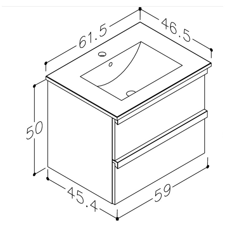 Vannas istabas skapītis ar izlietni RB PURE 61 cm, gaišs ozols