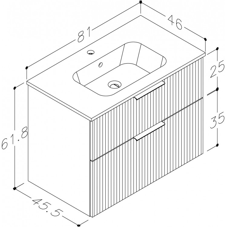 Vannas istabas mēbeļu komplekts RB G-LINE 80cm, grafīts matēts