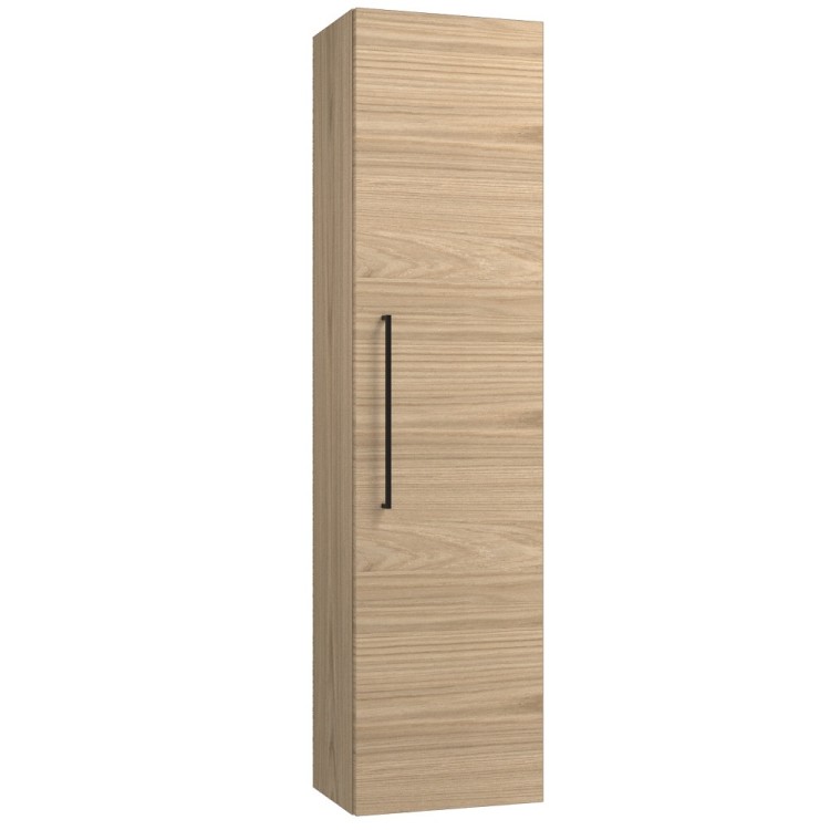 Vannas istabas augstais skapis RB JOY, gaišs ozols/melni rokturi