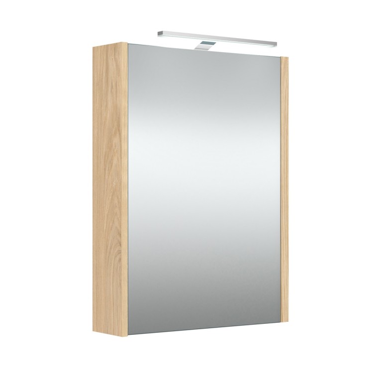 Vannas istabas skapītis ar spoguli un LED apgaismojumu Raguvos Baldai 48.2 cm, gaišs ozols