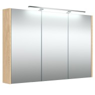 Vannas istabas skapītis ar spoguli un LED apgaismojumu Raguvos Baldai 98.2 cm, gaišs ozols