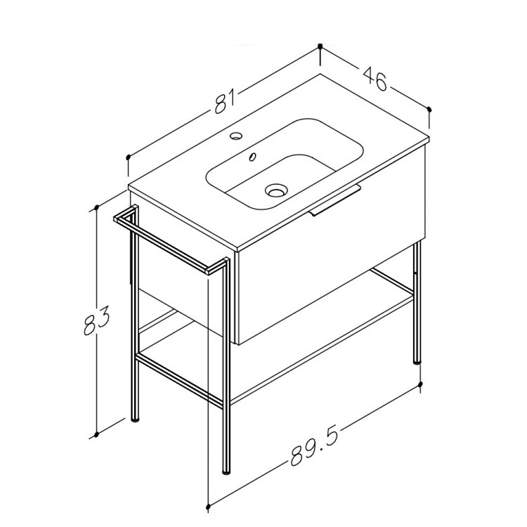 Vannas istabas skapītis ar izlietni RB MONO 81cm, balts matēts