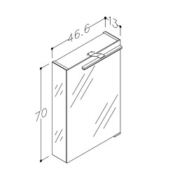 Vannas istabas skapītis ar spoguli un LED apgaismojumu RB GRAND 46 cm, 2102200