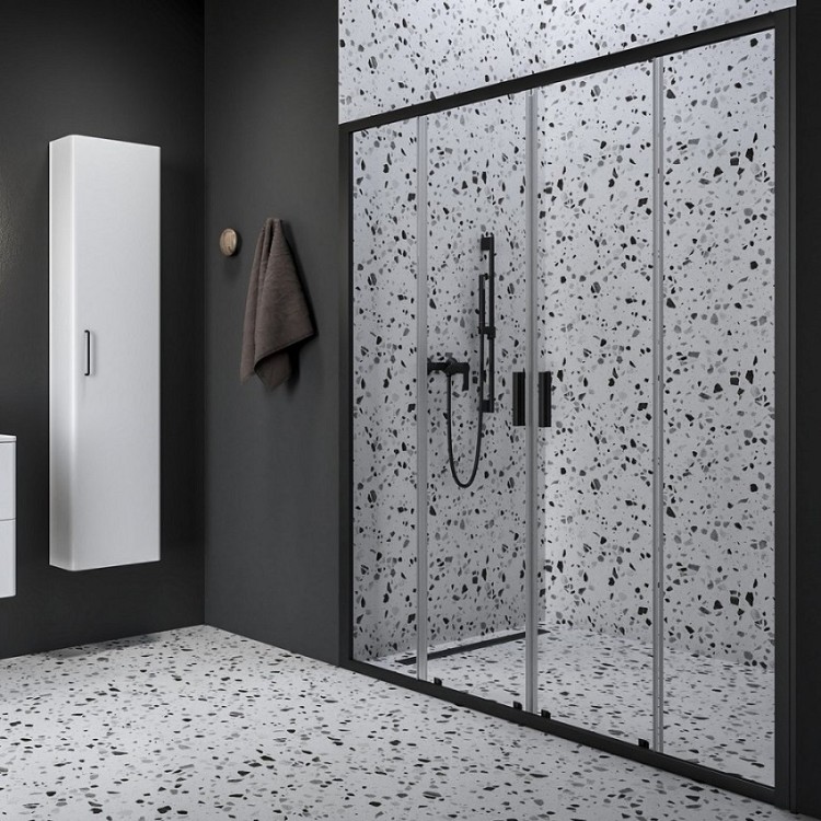 Dušas durvis bīdāmās Ravak Blix II NBLDP4 150cm, melns matēts