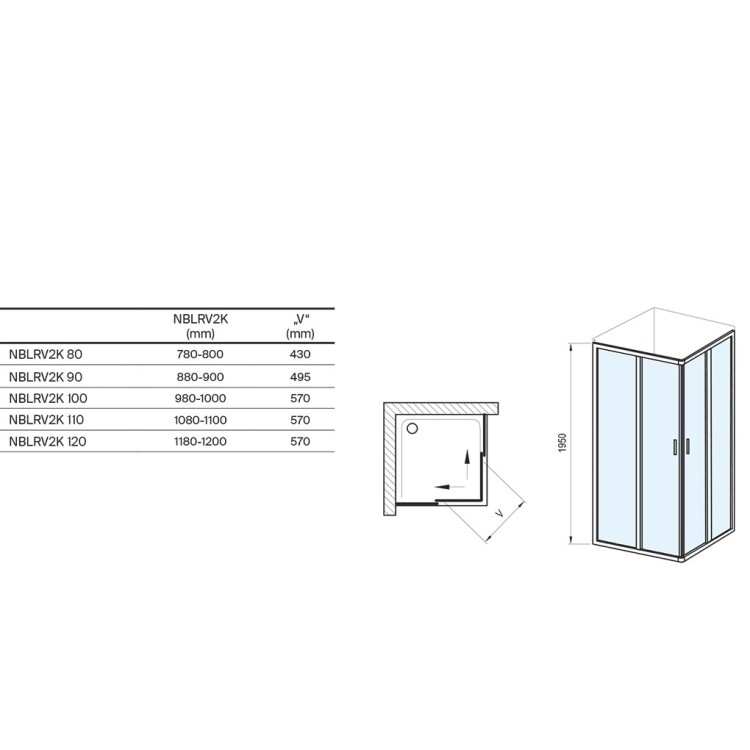 Dušas stūris taisnstūra RAVAK Blix II NBLRV2K 80x110cm, melns matēts