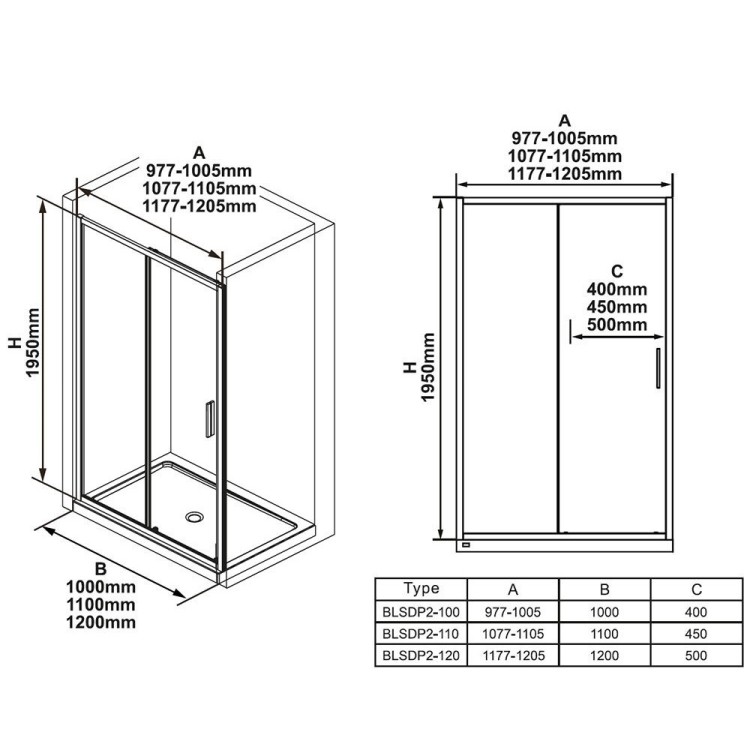 Dušas durvis RAVAK Blix Slim BLSDP2 100cm