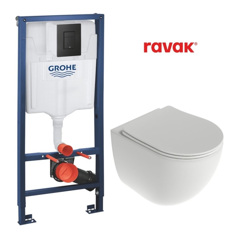Komplekts Ravak Chrome AquaSpin + Grohe rāmis ar melnu pogu 38811KF0