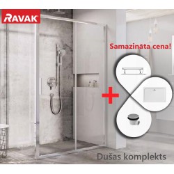 Dušas stūris taisnstūra Komplekts RAVAK BLSDP2+BLSPS 100x80 cm ar paliktni, spīdīgs