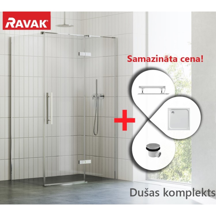 Dušas stūra komplekts kvadrātveida RAVAK Cool COSD2+COPS 100x100 cm ar paliktni