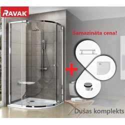 Dušas stūra komplekts pusapaļš RAVAK PSKK3-90 90x90cm ar paliktni, satīns