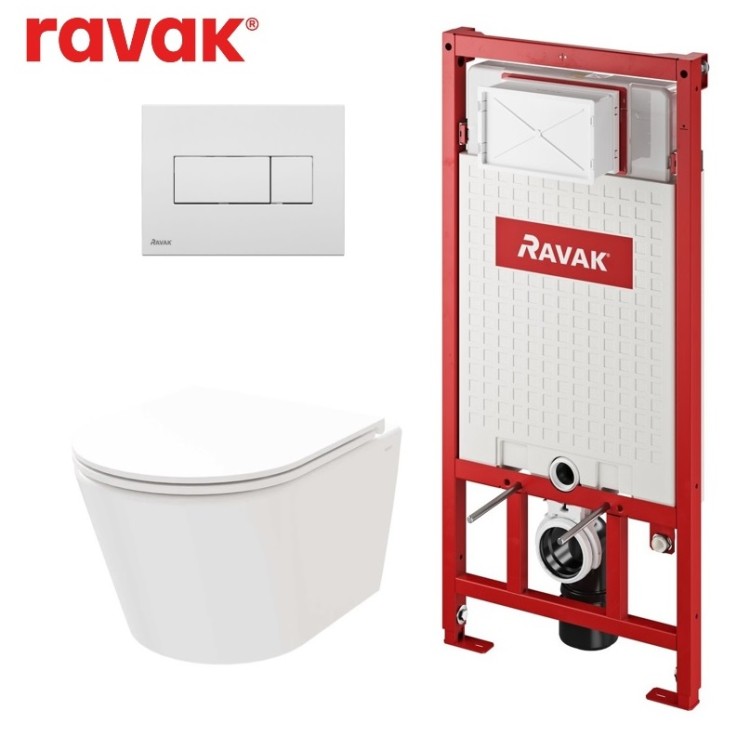 Komplekts Ravak FLOW RimOff + Ravak rāmis ar baltu pogu
