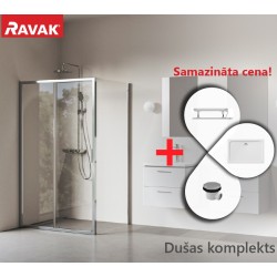 Dušas stūris taisnstūra Komplekts RAVAK Blix II NBLDP2+NBLPS 100x80 cm ar paliktni, spīdīgs