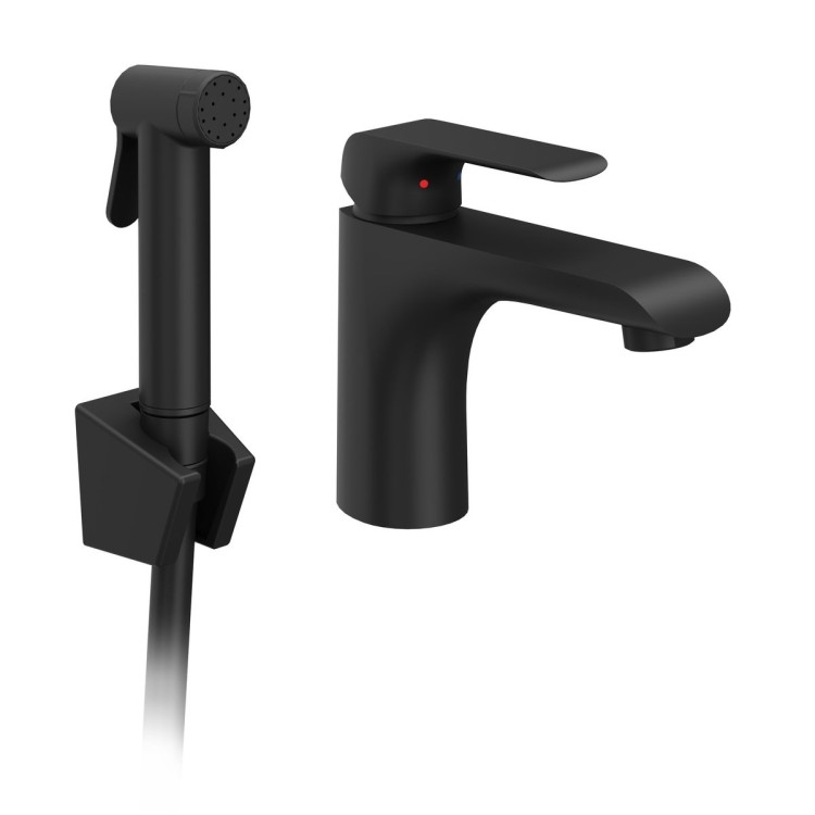 Izlietnes maisītājs ar bidetta rokas dušu Ravak FL 112.50BL, melns matēts